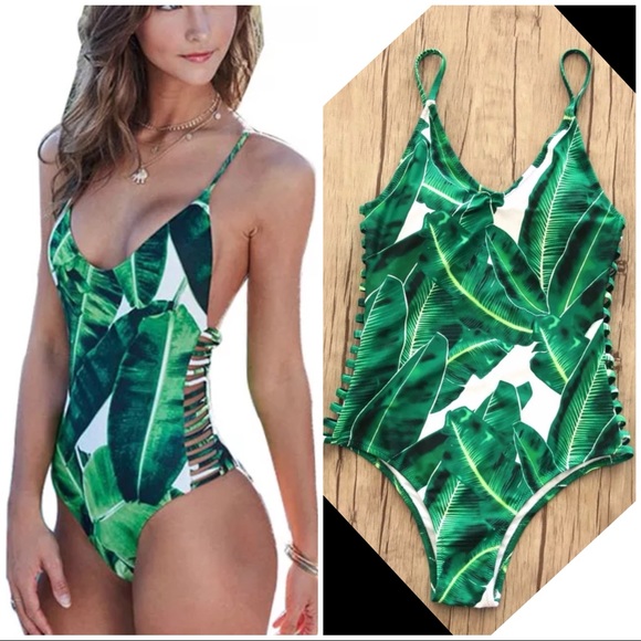 Other - Green Leaf One Piece Open Sides Bathing Suit